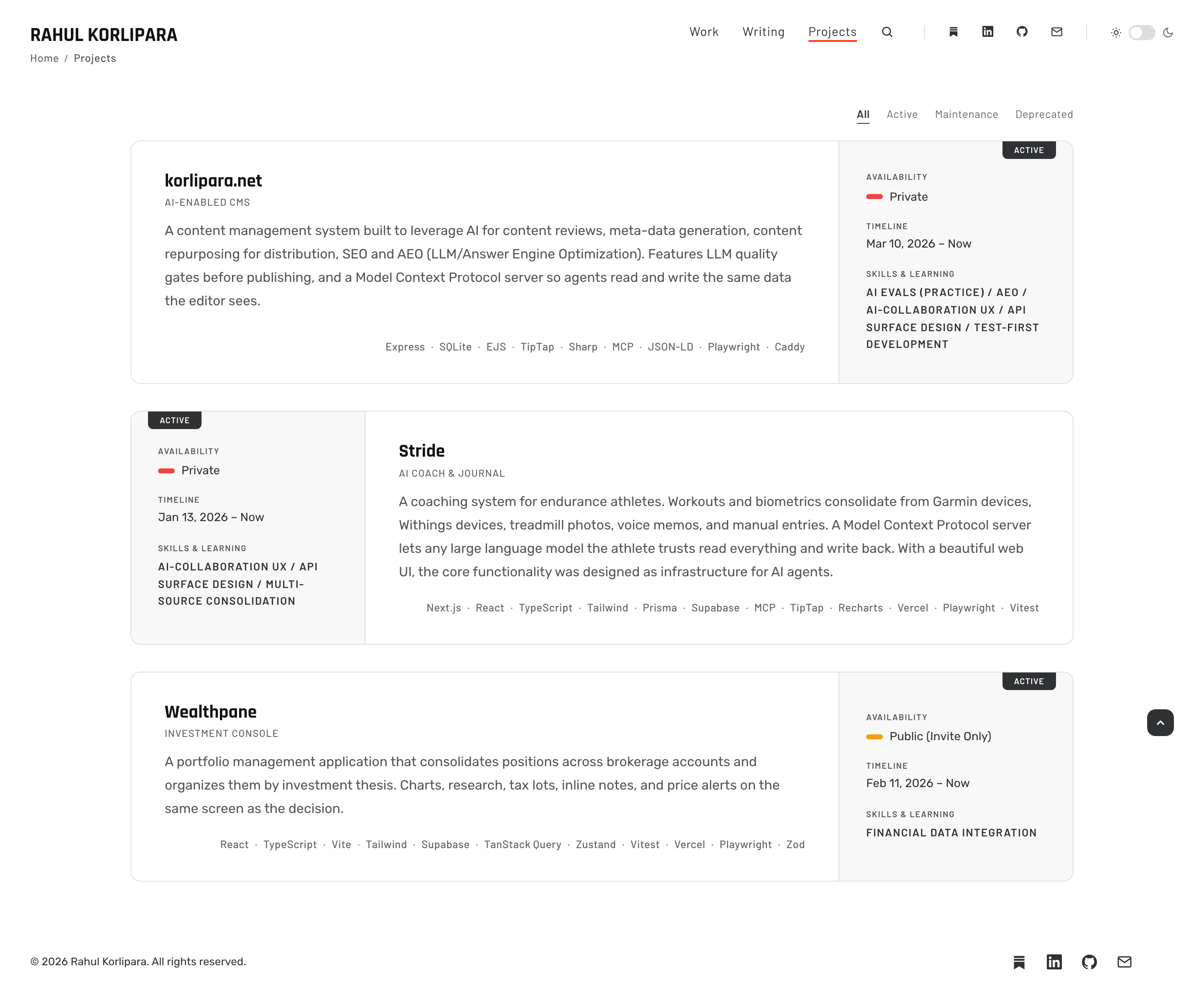 Projects card system