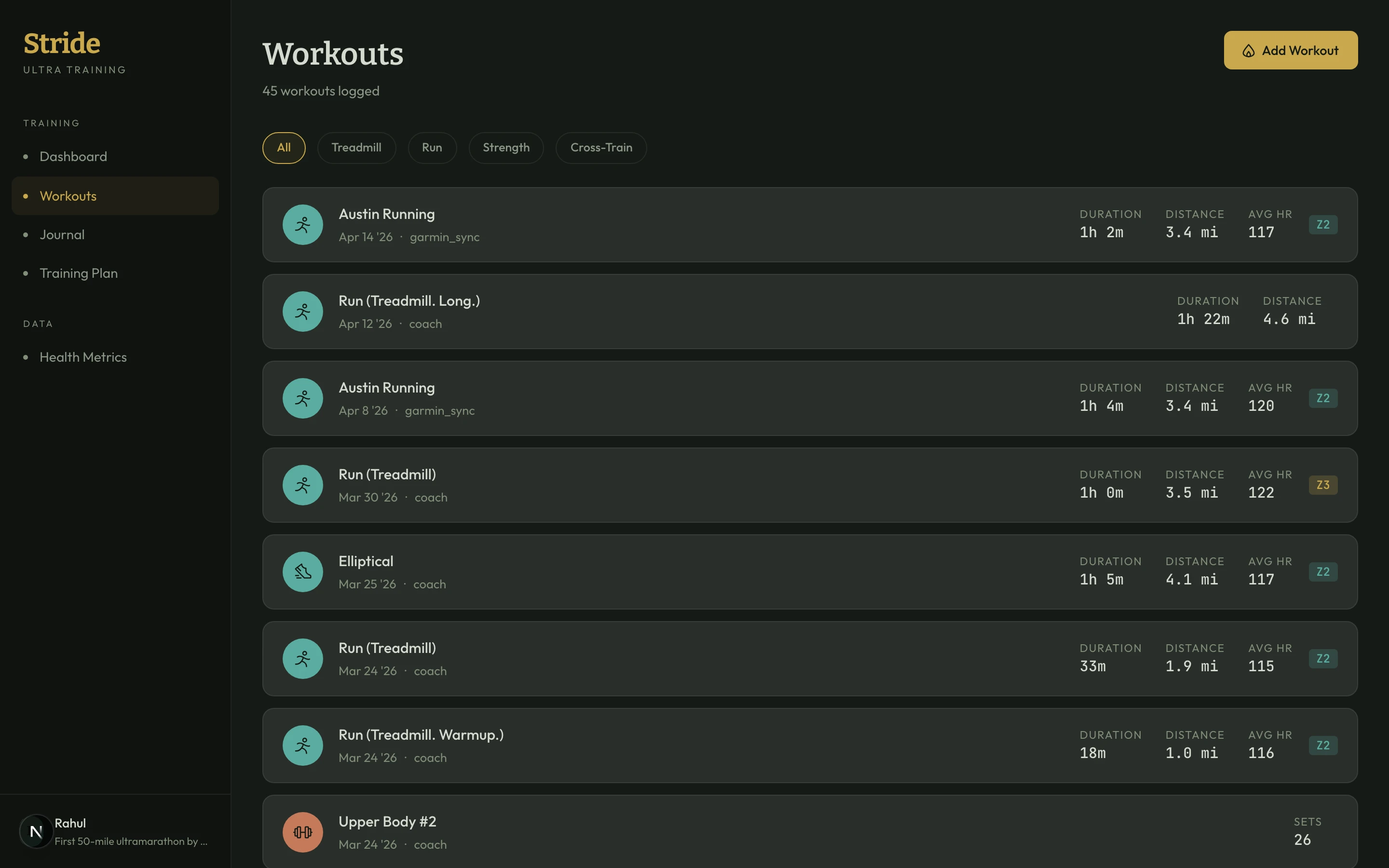 Workouts with source provenance
