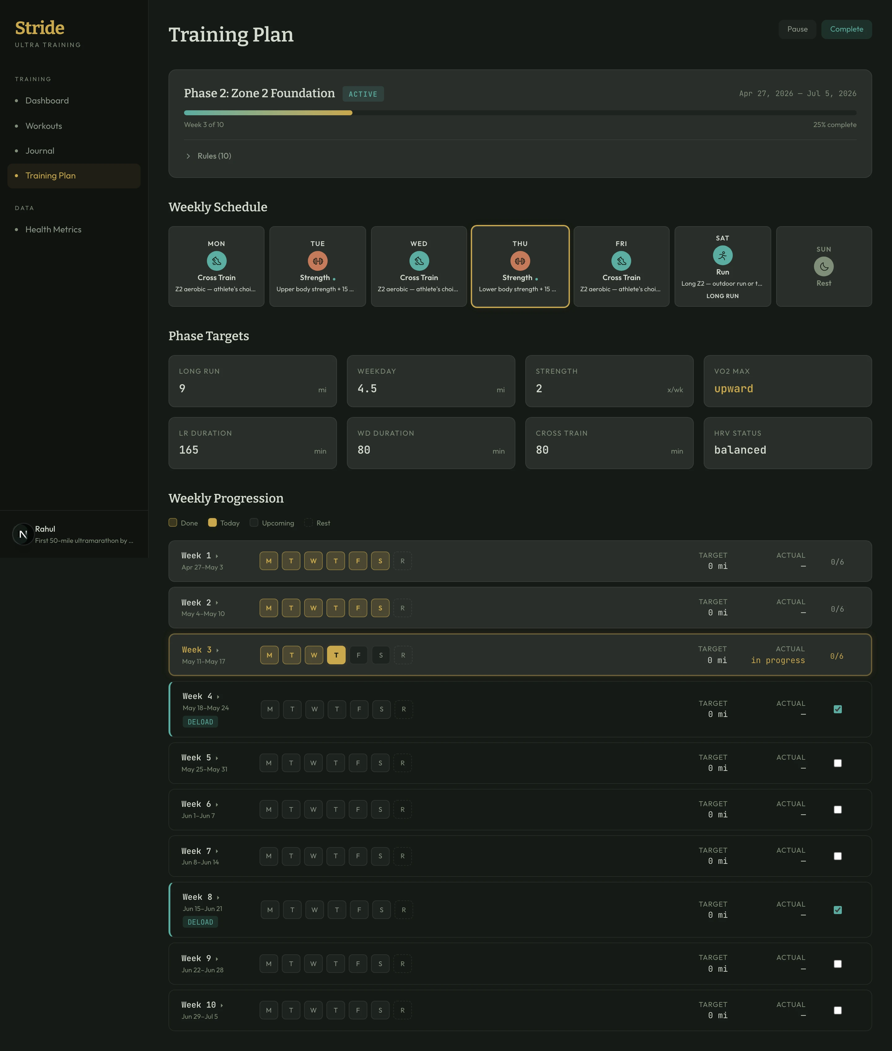 Training plan with day overrides